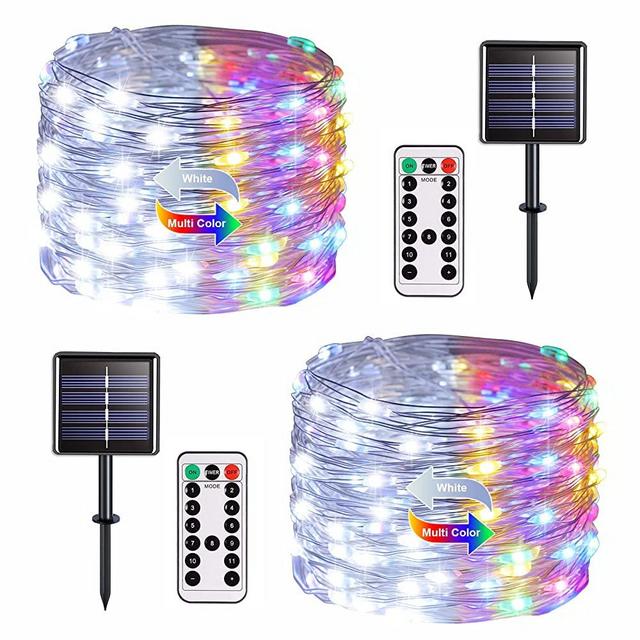 JMEXSUSS 2 Pack Solar Fairy Lights Color Changing,White and Multicolor 100 LED 33ft Solar String Lights Outdoor Waterproof,8 Modes Copper Wire Solar Christmas Lights