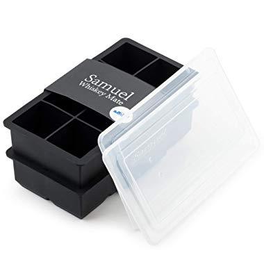 Samuelworld Ice Cube Tray With Lids Large Size Silicone Flexible 8 Cavity Ice Maker for Whiskey and Cocktails or Homemade, Keep Drinks Chilled (2pc/Pack)