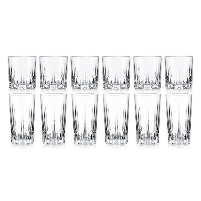 Modern Drinking Glasses12 Piece Set, Crystal Cut Glassware, Includes 6 Cooler Glasses(17oz) 6 DOF Glasses(13oz) 12-piece Elegant Glassware Set (6 - 17 oz coolers 6 - 13 oz Rocks)