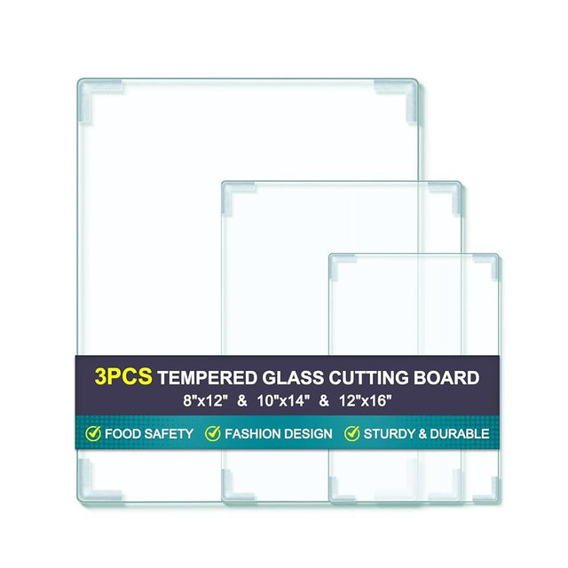 3Pcs Tempered Glass Cutting Board for Kitchen Counter, FAAYUCK Glass Cutting Board with Non-Slip Feet, Heat Resistant, Non-Slip, Scratch Resistant, Shatter Resistant (8"x12"&10"x14"&12"x16")