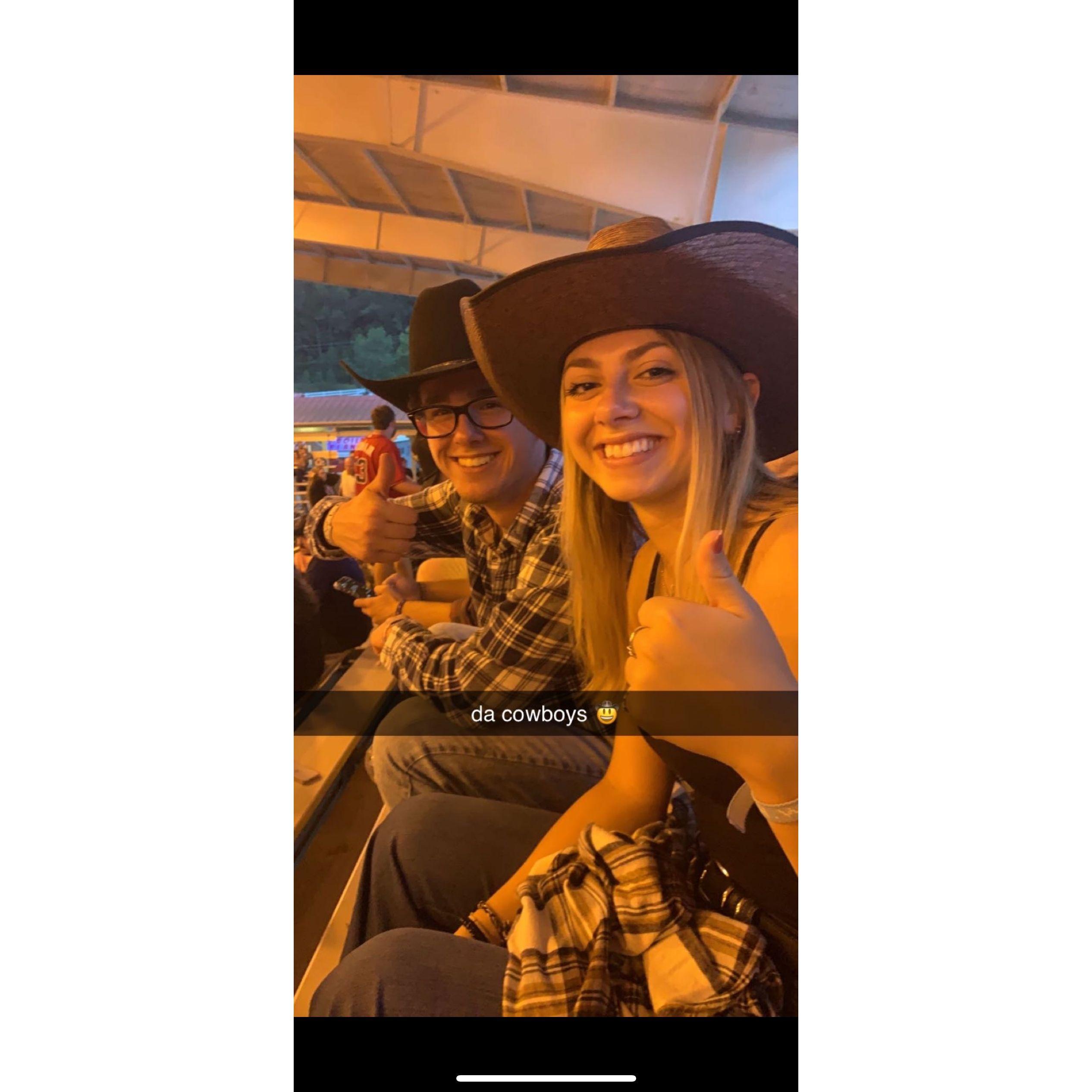 1st Rodeo - fun story: they had loud fireworks and it scared me and I clung to him... we were still just friends.
