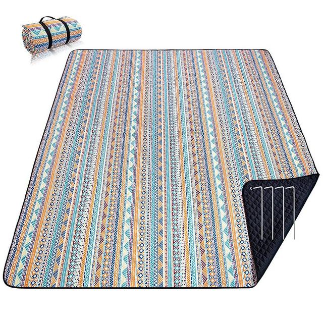 Picnic Blankets Extra Large, Beach Outdoor Camping Blanket Oversized 83x79” Waterproof Foldable Sandproof, 3-Layers Picnic Beach Mat for Hiking, Travel, Park, Concerts (Yellow Flowers)