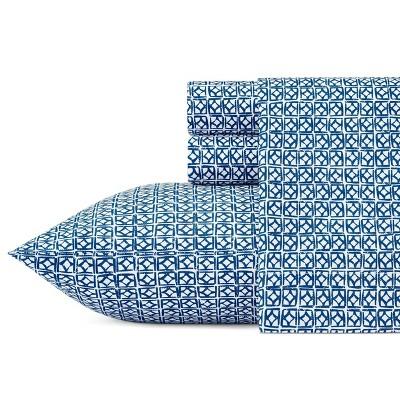 Queen Printed Pattern Percale Sheet Set Blue - Trina Turk