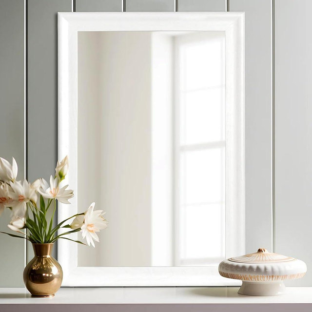 WIOWUR White Wood Mirror for Bathroom,Rectangle Rustic 24 x 36 inch Vanity Mirror for Wall,Wooden Wall-Mounted Hanging Mirror for Entryway,Bedroom or Living Room