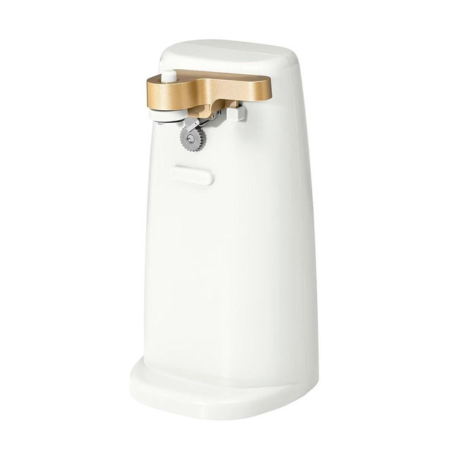 Electric Can Opener White Icing - 70W Stainless Steel Blade, Magnetic Lid Holder | One-Touch Auto-Turn, No-Tilt Steady | 3-in-1 Knife Sharpener Bottle Opener | Auto-Stop, Cord Storage | Kitchen Prep