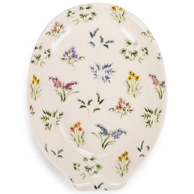 Nat & Jules Dainty Floral White 6 x 4 Glossy Ceramic Oval Countertop Spoon Rest