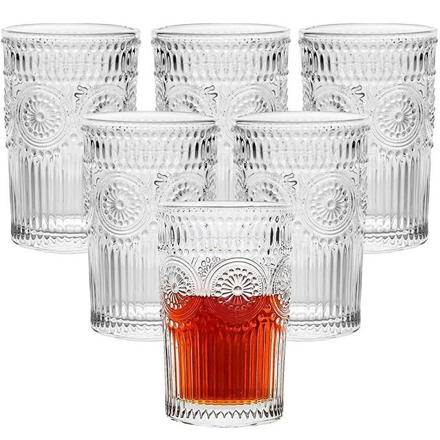 CZUMJJ 12 Ounce Romantic Water Glasses, 6 Pack Drinking Glasses Tumblers, Vintage Drinking Glasses Set for Whisky, Juice, Beverages, Beer, Cocktail