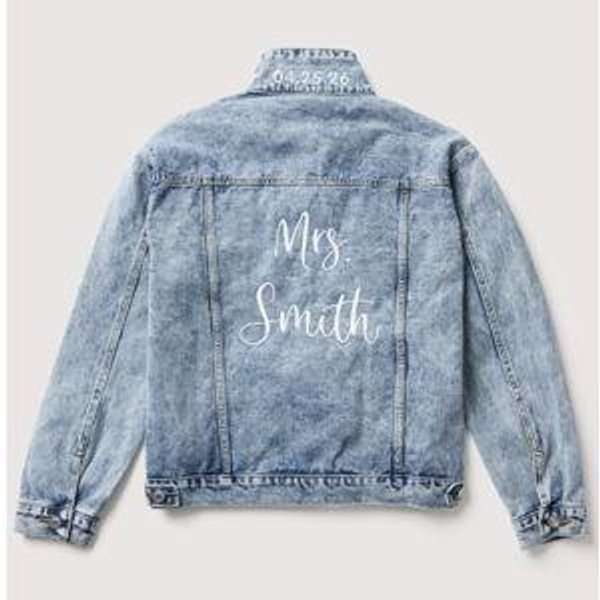 Embroidered Denim Jacket (Blue, Size L, Font 3)
