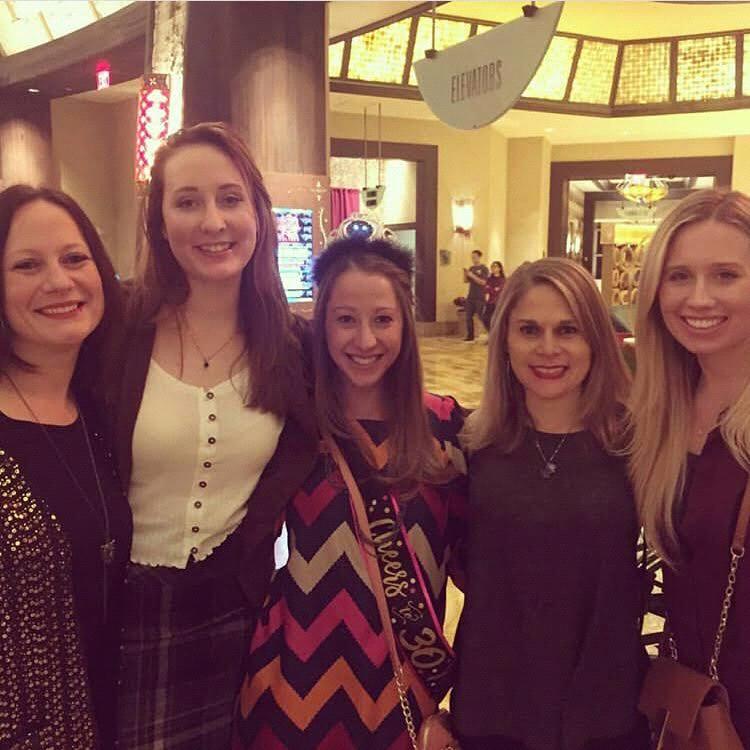 Bridesmaids Carolyn, Belinda, and Becky with Kasey at Mohegan Sun celebrating Kasey’s 30th