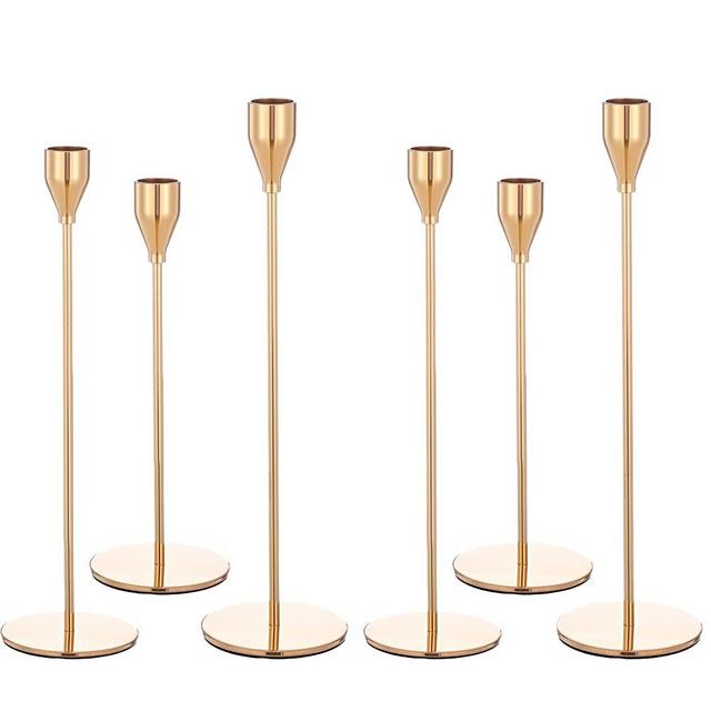 Gold Candlestick Holders Set of 6, Candle Holder for Taper Candles, Fits 3/4 inch Thick Taper Candle, Metal Candle&Led Candle Decorative for Home Decor, Wedding, Party, Candlelight Dinner