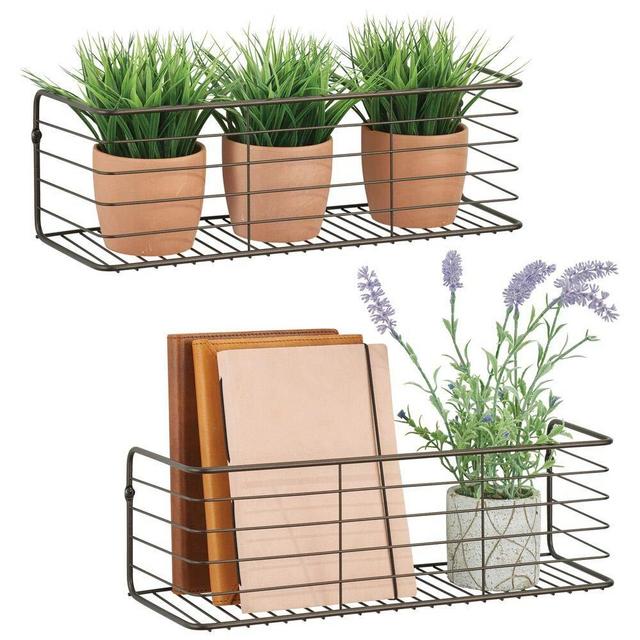 mDesign Wide Metal Wall Decor Storage Organizer Display Shelf - Hang in Bathroom, Kitchen, Entryway, Hallway, Mudroom, Bedroom, Laundry Room - Wall Mount, 2 Pack - Bronze