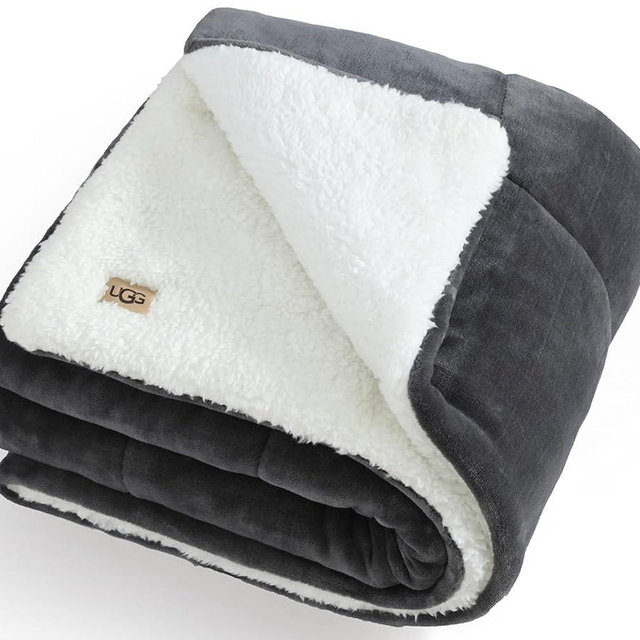 UGG Nita Throw Blanket Soft Reversible Plush Throw for Couch or Bed Cozy Fuzzy Warm Fluffy Blanket for Living Room or Cute Bedroom Decor Down Alternative Washable, 50-inch x 70-inch, Charcoal Grey