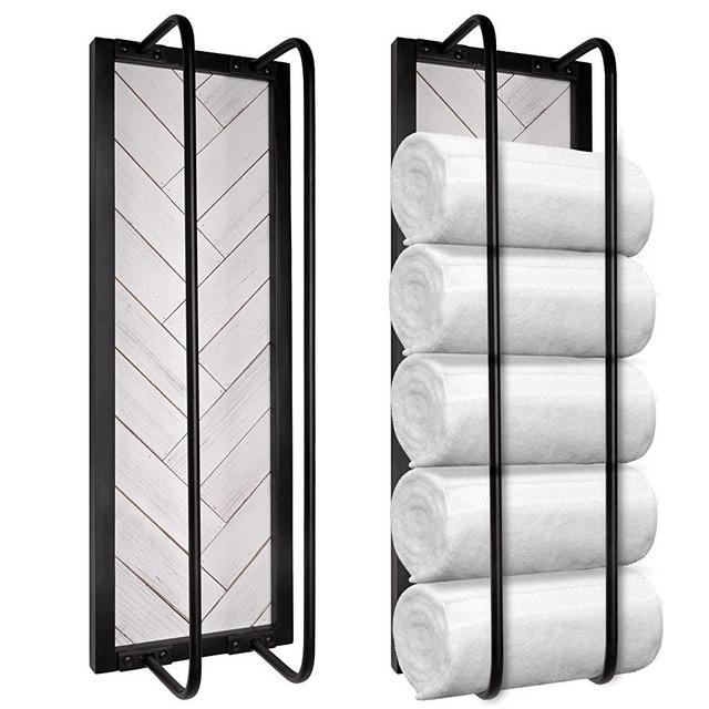 Autumn Alley Decorative Modern Farmhouse Bathroom Towel Rack Holder, Wall Mount – Rustic Bathroom Accessories – Black and White Farmhouse Bathroom Decor – Striking Shiplap Design