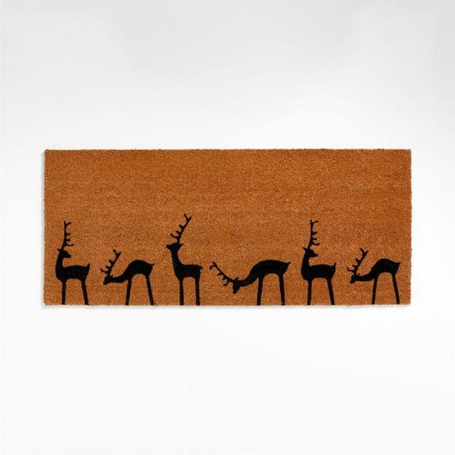 Natural & Black Reindeer Christmas Doormat 24"x57"