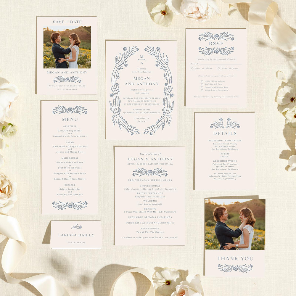 Basel Portrait | Periwinkle Gray | Zola Wedding Invitations