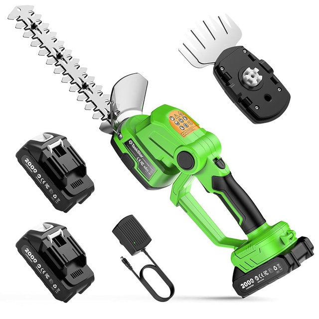 TaskStar 2-in-1 Hedge Trimmer Cordless: 20V Electric Bush Trimmer & Grass Shears - 2 PCS Rechargeable Battery, SK5 Blade, Rotating Handle, Lightweight Shrub Grass Clippers for Garden Yard Lawn
