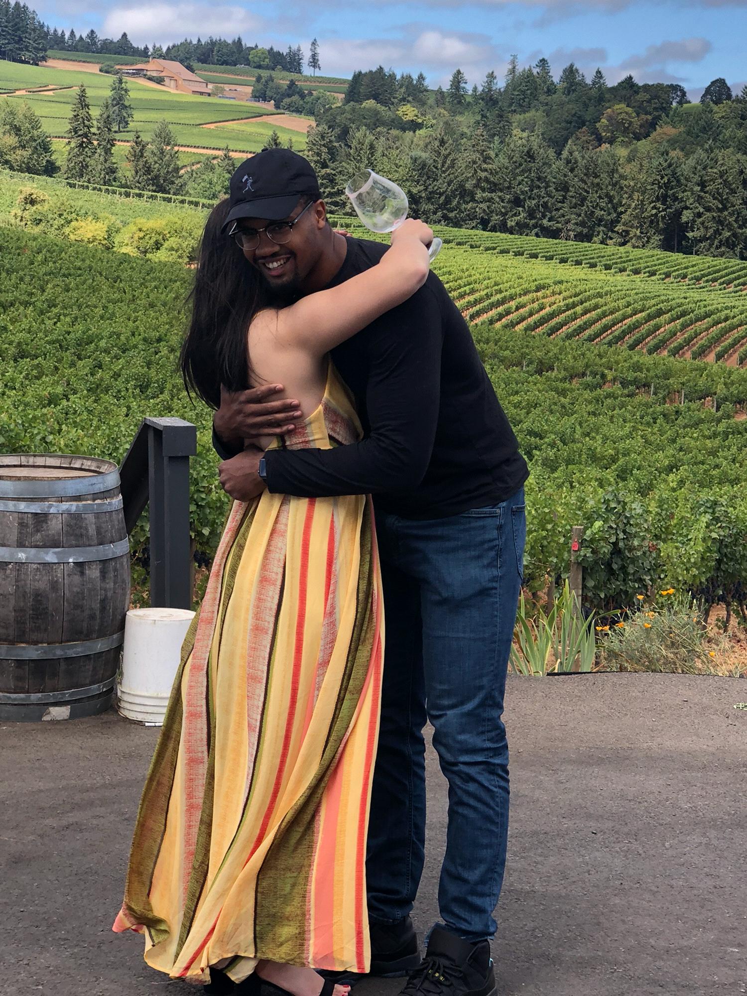 The engagement. September 1, 2018 at Sokol Blosser Vineyard.