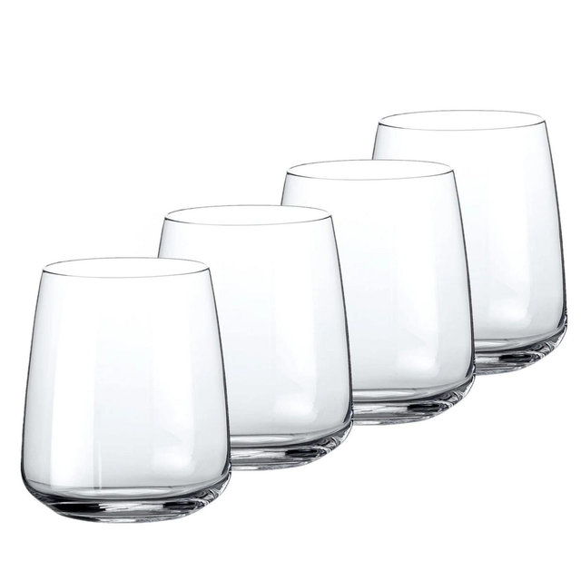 Bormioli Rocco Planeo Stemless Wineglasses - Set of 4, Modern Squared Bowl & Tapered Rim - 12.25 Oz. Lead-Free Star Glass - Dishwasher Safe