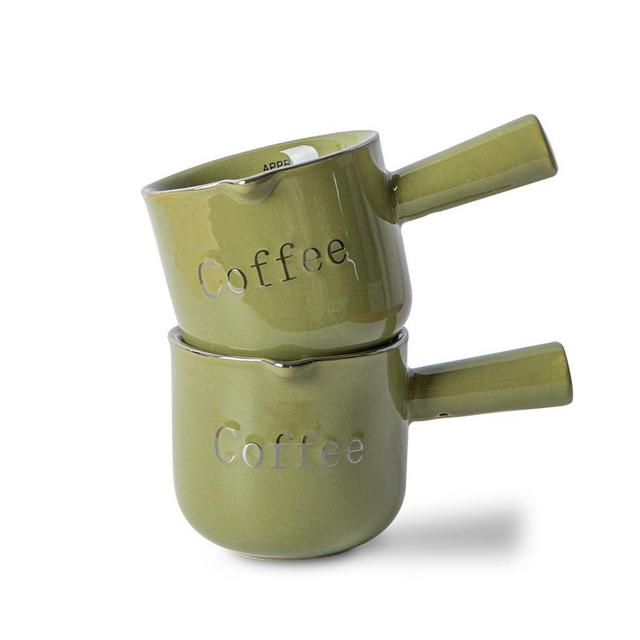 Green Ceramic Espresso Cups Set of 2, 3oz Porcelain Demitasse Mugs with Handle, Modern Style Coffee Cups, Dishwasher Safe, Compatible with Espresso Machine