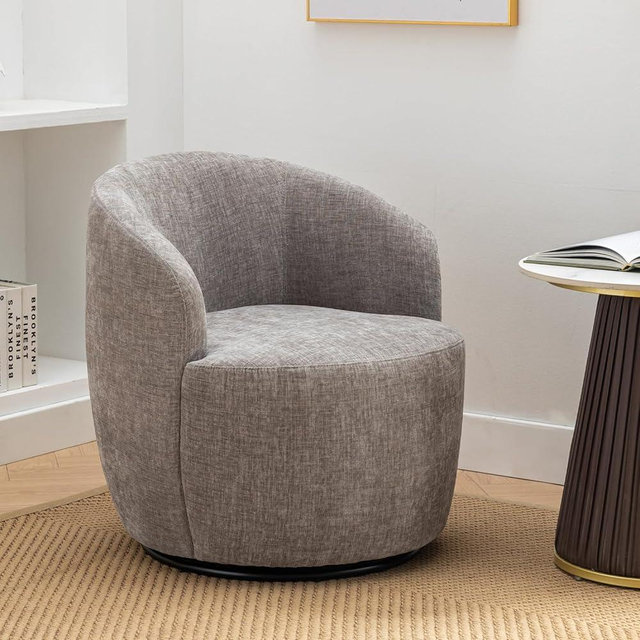 FOXHUNTER Swivel Barrel Chair, Small Swivel Accent Chair Comfy Round 360° Chenille Swivel Chair for Living Room Modern Round Accent Arm Chairs for Living Room Bedroom Nursery, Light Gray