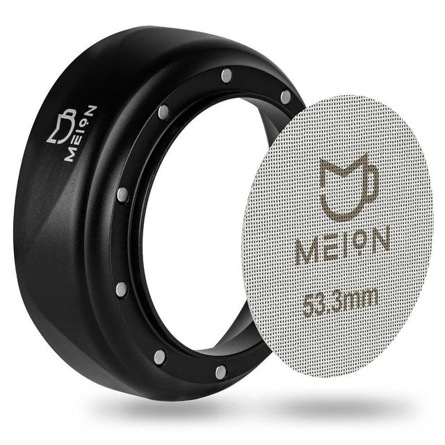 MEION 54mm Espresso Dosing Funnel and Puck Screen Set for 54mm Breville Portafilters, Magnetic Coffee Funnel, Reusable 53.3mm Espresso Puck Screen, Espresso Tools Espresso Accessories (54mm, Black)