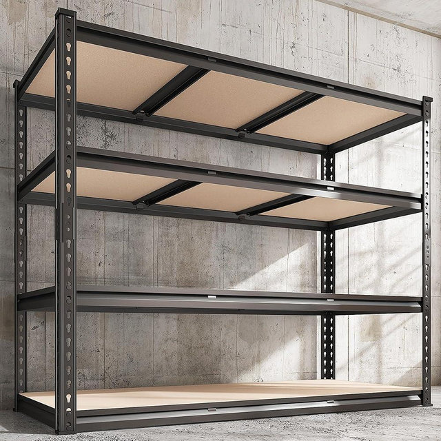 REIBII 48.2" W Garage Shelving, 2000LBS Storage Shelves Heavy Duty Shelving, 4 Tier Adjustable Metal Shelves for Garage Shelves Storage Rack Sturdy Industrial Shelving Unit, 60" H x 48.2" W x 18.2" D