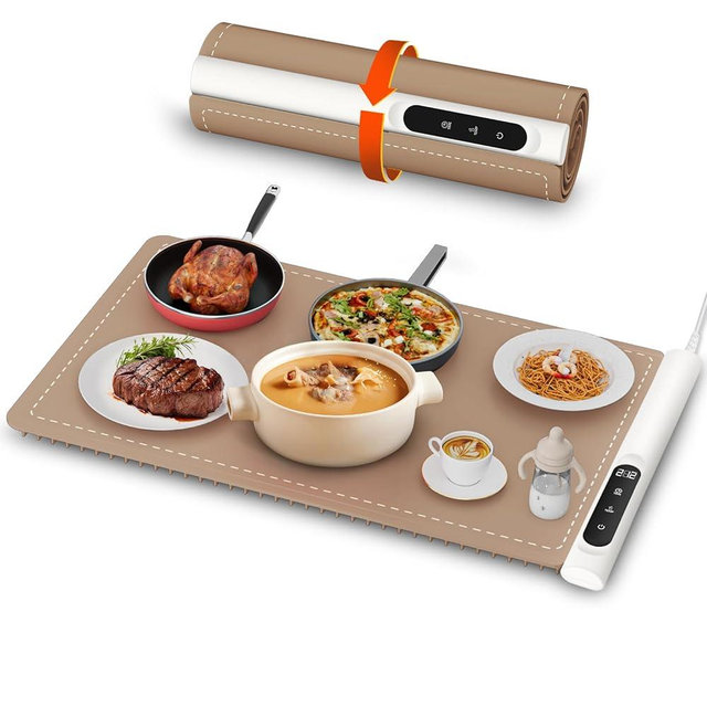Newise Graphene Warming Mat for Food - Fast Full Surface Heating Electric Warming Tray, Portable Food Warmer for Parties Buffet with 6 Temperature and Timer Settings, Brown