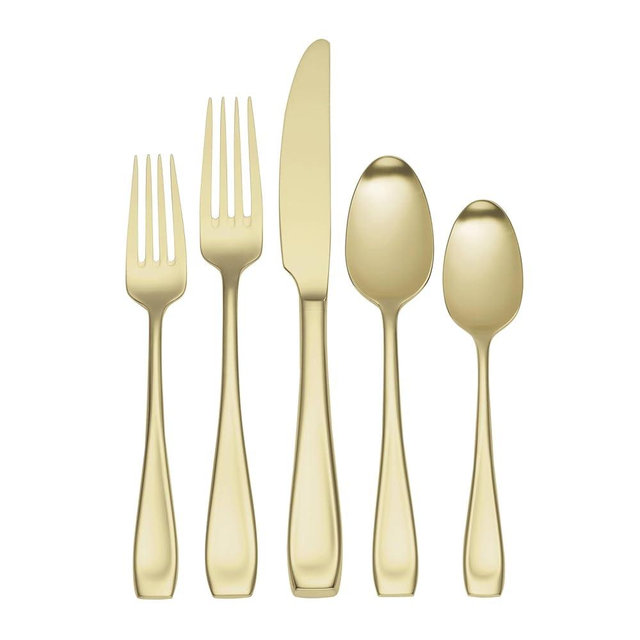 Oneida T711020PVDC Moda Satin Champagne 20 Piece Fine Flatware Set, Service For 4