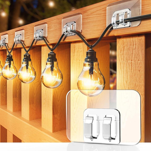 Galetcy Hooks for Outdoor String Lights - 100 Pack with Adhesive Strips - No Damage, No Tools, No Holes, Waterproof and UV-Resistant, Perfect for Christmas and Patio Decor