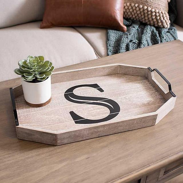 Monogram S Wood Tray