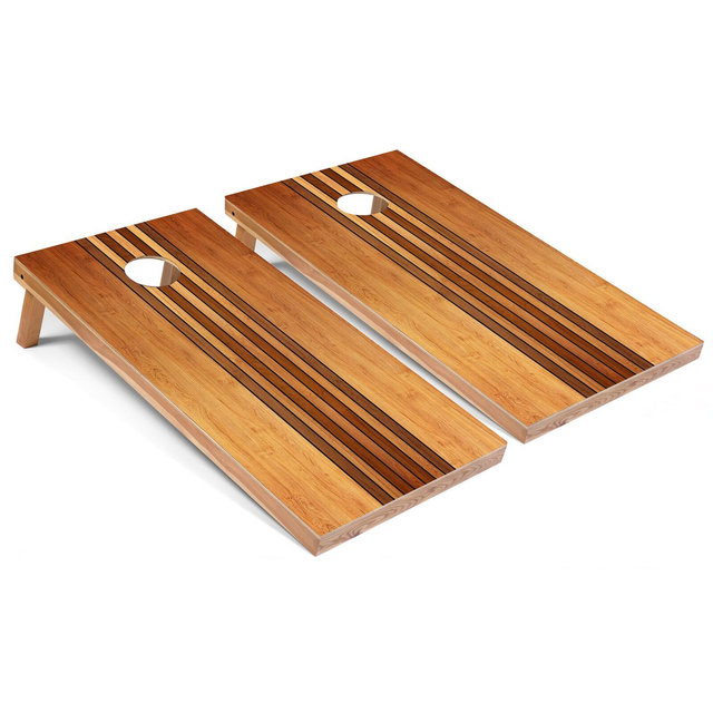 Retro Wood Cornhole Boards, Striped Design (Regulation Size with Bags)
