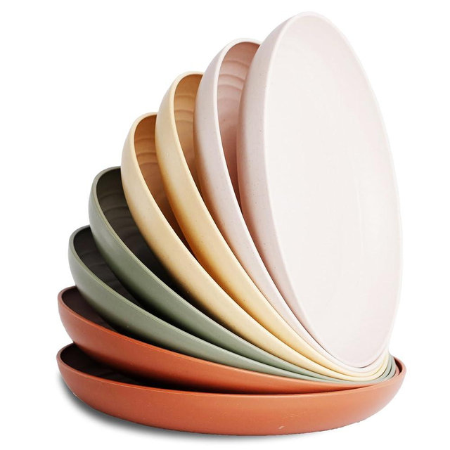 Nook Theory Reusable Wheat Straw Plates 8 Pcs - Non Toxic Kids and Toddler Plate, Microwavable, Dishwasher Safe and Unbreakable Dinnerware (Boho 9")