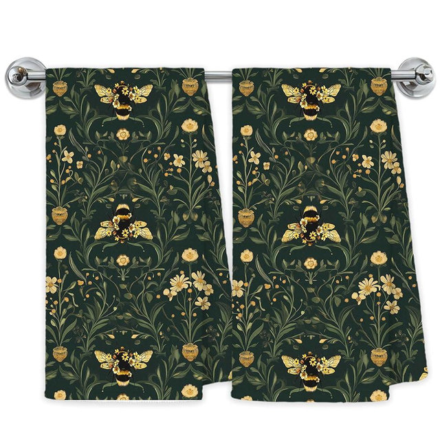 Exqcom Vintage Bee Kitchen Towels, Moody Floral Botanical Hand Towels for Kitchen, Dark Cottagecore Honey Bee Decorative Dish Towel Drying Cloth, 16x24 Inch Set of 2