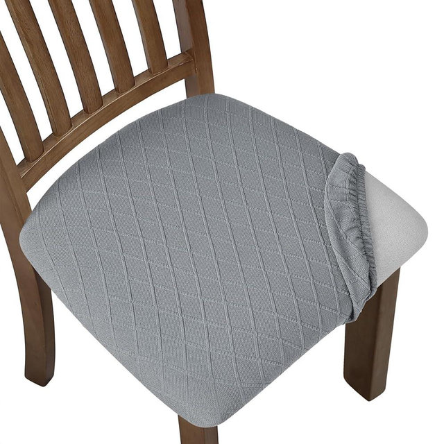 Fuloon Stretch Chair Seat Covers 4 PCS, Removable Washable Dining Chair Covers Anti-Dust Dining Room Seat Cushion Slipcovers (4, Light Grey)