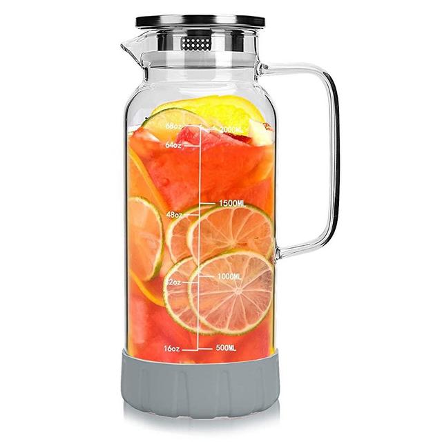 BOQO Glass Water Pitcher,68oz/2000ml Water Carafe with Lid and Precise Scale Line,Glass Water Jug with Particular Coaster…