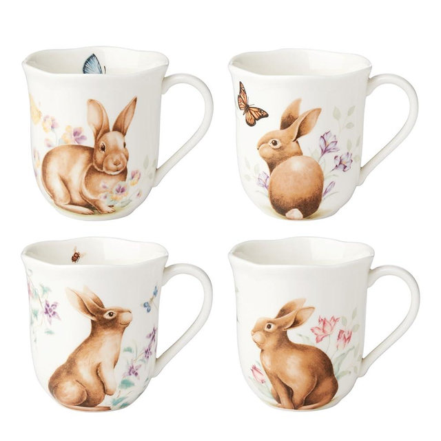Lenox 894154 Butterfly Meadow Bunny Mugs, Set of 4, Easter Drinkware