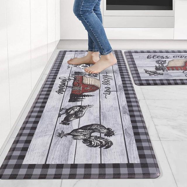 Carvapet Kitchen Floor Mats 2Pcs, Anti Fatigue Kitchen Rugs and Mats Farmhouse Plaid Farmhouse Non-Skid Cushioned Floor Comfort Mat for Kitchen, Doorway, Sink, Laundry, 17"x27"+17"x47"