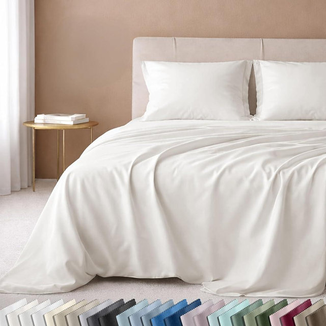 California Design Den California King Sheet Set - 100% Cotton, Luxuriously Soft 600 Thread Count Sateen, Deep Pocket Cal King Sheet Set - True Ivory