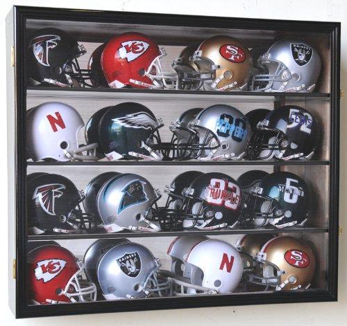 sfDisplay.com,LLC. 16 Riddell Mini Helmet Display Case Cabinet Wall Rack w/UV Protection & Mirror Back