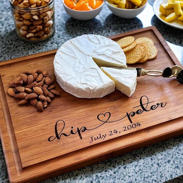 Handmade Personalized Cutting Board - Natural Bamboo Engraved Charcuterie Boards - Best Present for Wedding, Bridal Shower, Engagement, Birthday - Custom Engraved Chopping Block (Personalized)