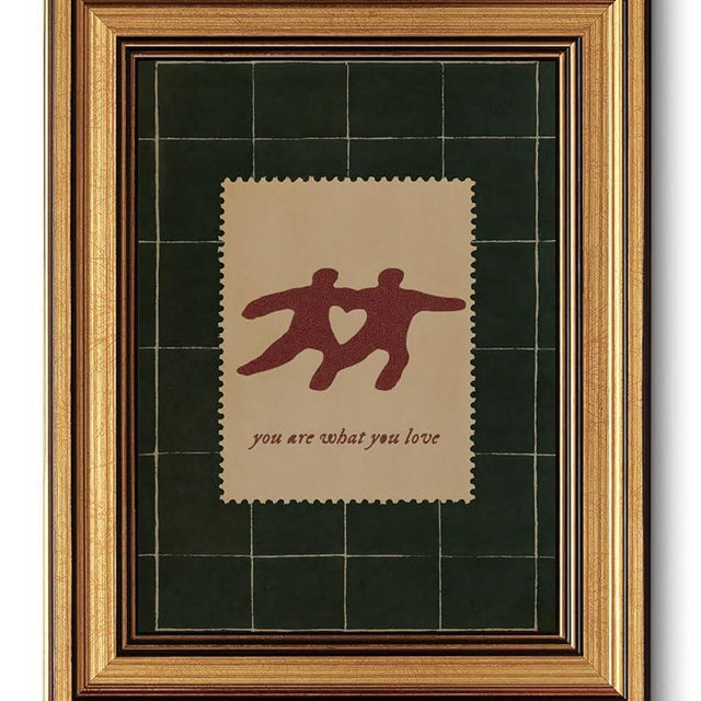 XJYISUO Vintage Gold Framed Wall Art Couples Stamp Canvas Art Retro Love Quote Silhouette Pictures Wall Decor Mid Century Paintings Modern Artwork For Living Room Bedroom