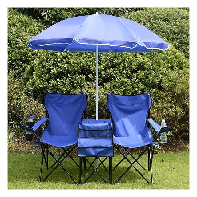 COSTWAY Portable Folding Picnic Double Chair W/Umbrella Table Cooler Beach Camping Chair