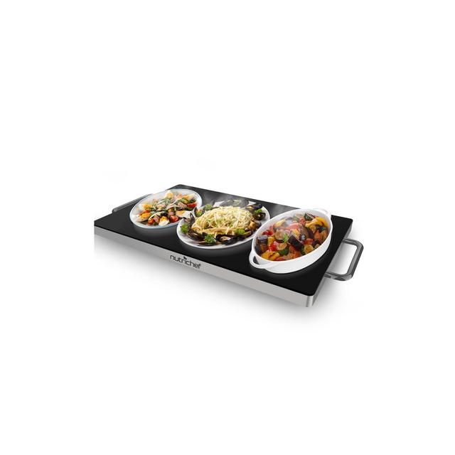 NutriChef Large Electric Warming Tray -20" x 12" Hot Plate -Ideal for Buffets, Restaurants, Parties, and Home Dinners -Glass Top Keeps Food Hot