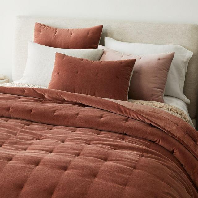 Classic Cotton Velvet Tack Stitch Quilt, King/Cal. King, Burnt Umber