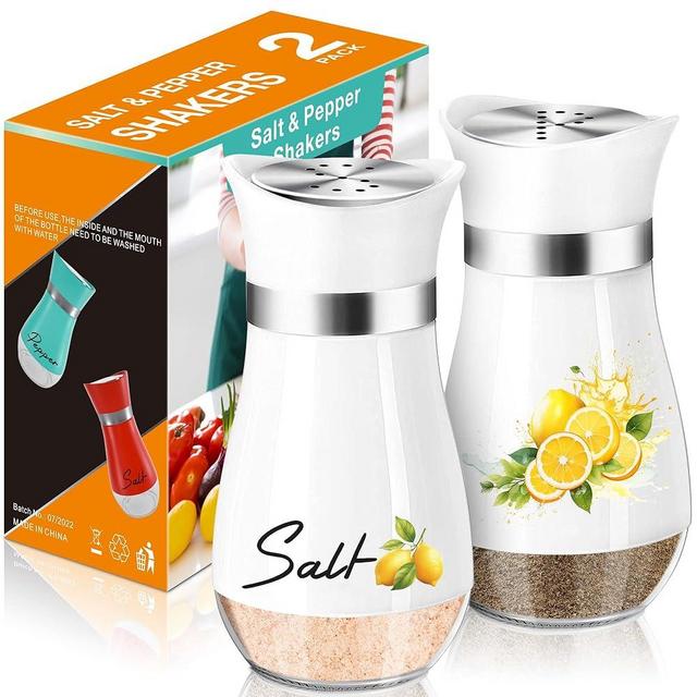 Lemon Salt and Pepper Shakers Set,4 oz Glass Bottom Salt Pepper Shaker with Stainless Steel Lid Kitchen Decor and Accessories Farmhouse Gifts Refillable Design(Lemon)