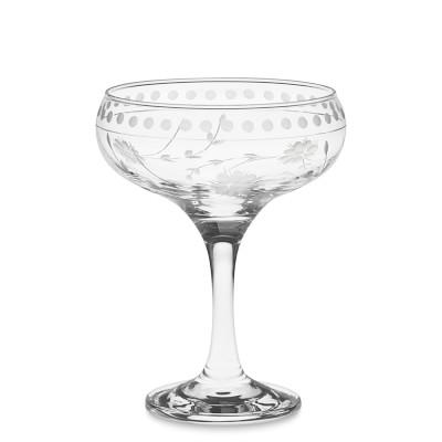 Vintage Etched Coupe Glasses, Set of 4, Clear