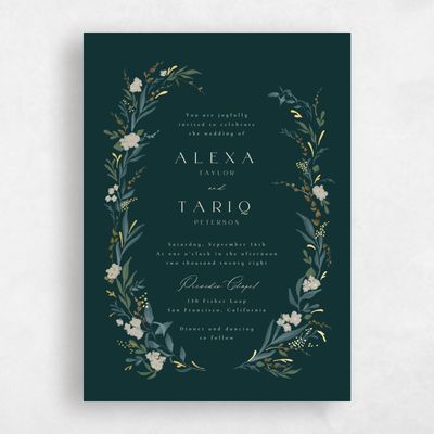 Dark Emerald, Green Wedding Invitation - Darcy Portrait Foil
