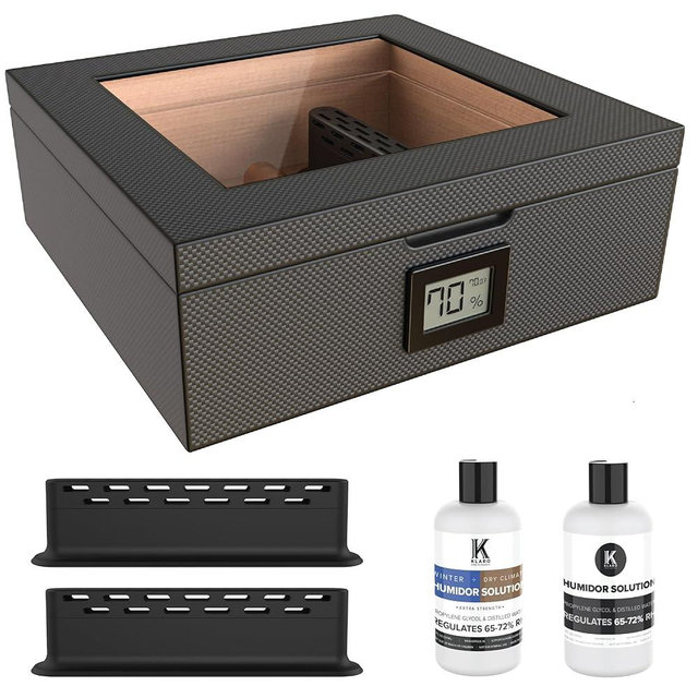 CASE ELEGANCE MAG Cigar Humidor, Easy humidification System, Accurate Digital Hygrometer, Carbon Fiber, Magnetic Seal, for 20-30 Cigars