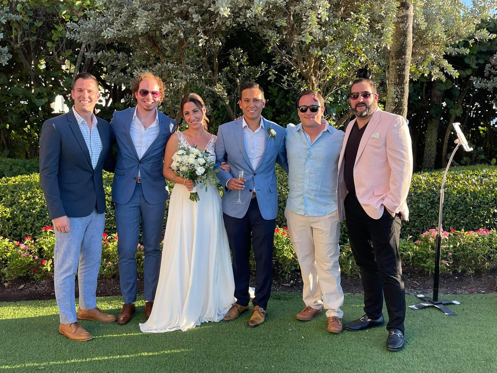 Marcello (groomsman) and Leslie’s wedding in Florida. Also pictured: officiant Tom and groomsman Matt