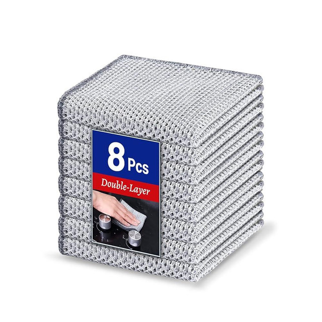 Wangjinpeng 8 PCS Multipurpose Wire Dishwashing Rag, Metal Cleaning Cloth for Wet and Dry, Non-Scratch Steel Mesh Cloth, No Odor, Reusable for Cookware, Sinks, Dishes, Stove Tops, 7.87" x 7.87"
